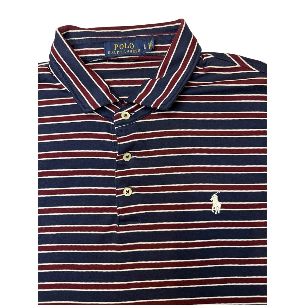 Polo Ralph Lauren Mens L Red Blue White Striped Pony Short Sleeve Polo Shirt